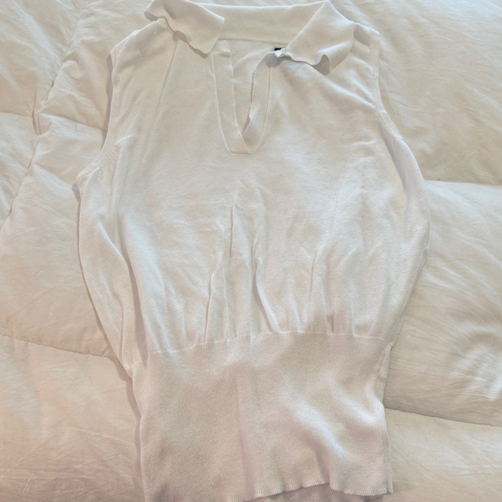 Women’s V-Neck Polo Sweater - White